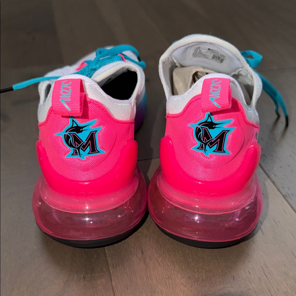NEW Nike Air Max 270 MLB Miami Marlins White Pink Blue Sneakers men’s 8 - Picture 4 of 6